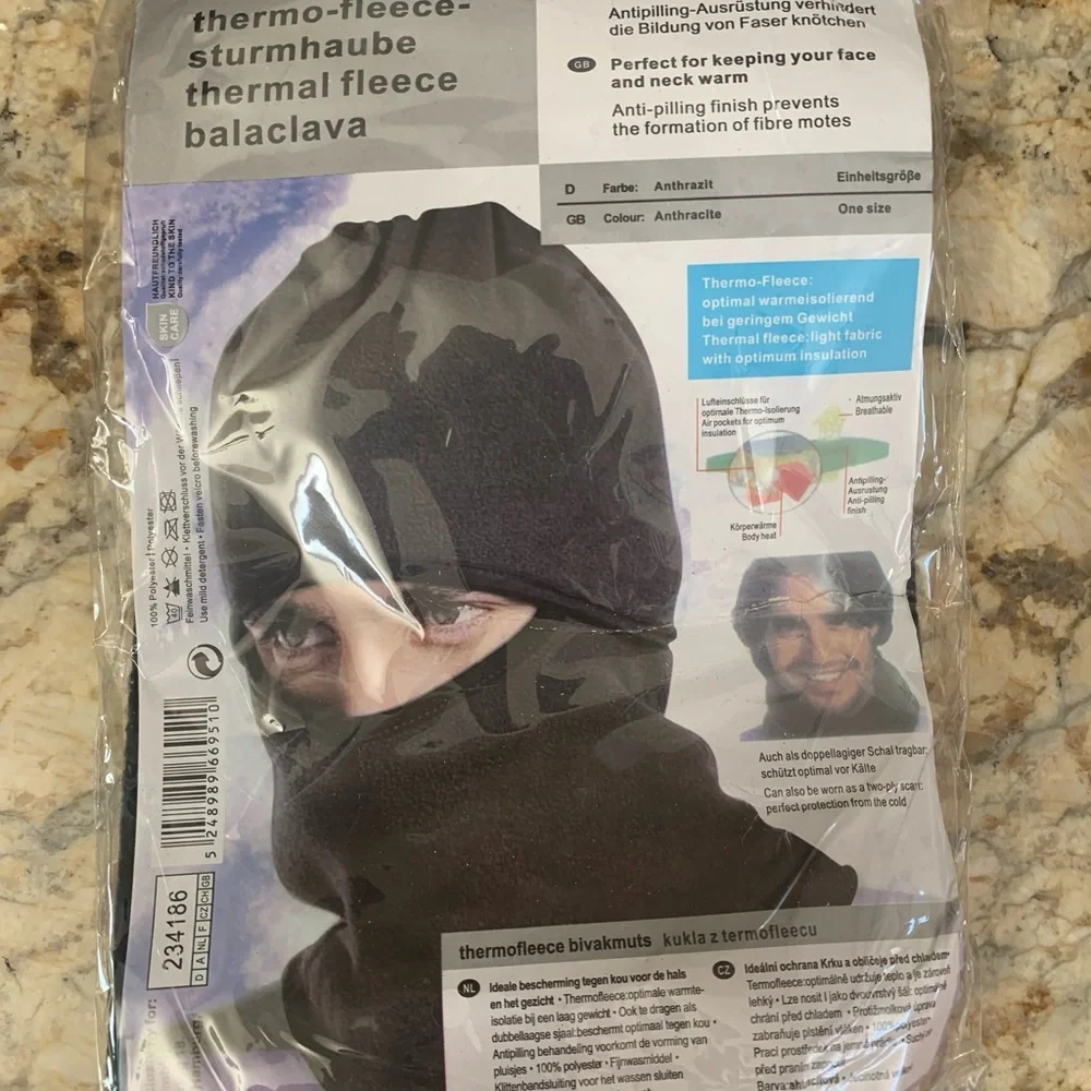 2 one SZ Men’s thermal fleece ski masks NEW, one w airflow filter for warmth.
